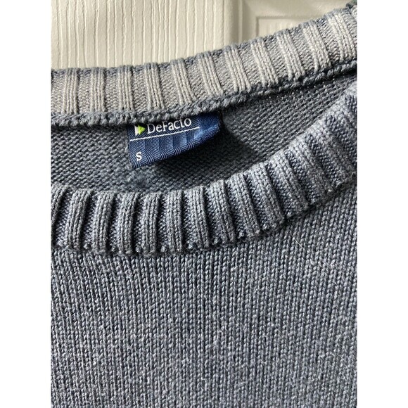 Defacto Sweater Men Small Crew Neck Gray Preppy Tight Knit Pullover Long Sleeve - Picture 6 of 7